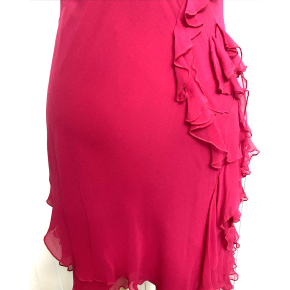 NWT Karen Millen Mini Silk Dress Fuchsia Ruffle Tiered Pink Asymmetric 10 M - Picture 9 of 10